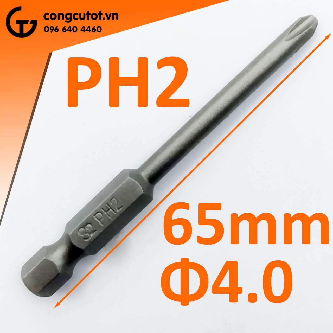 Đầu bắt vít 4 cạnh PH2 Φ4.0 dài 65mm chuôi lục thép S2 được người dùng đánh giá cao