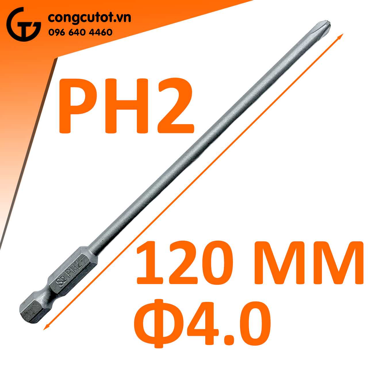 Đầu bắt vít 4 cạnh PH2 Φ4.0 dài 120mm chuôi lục thép S2 là một sản phẩm chất lượng cao
