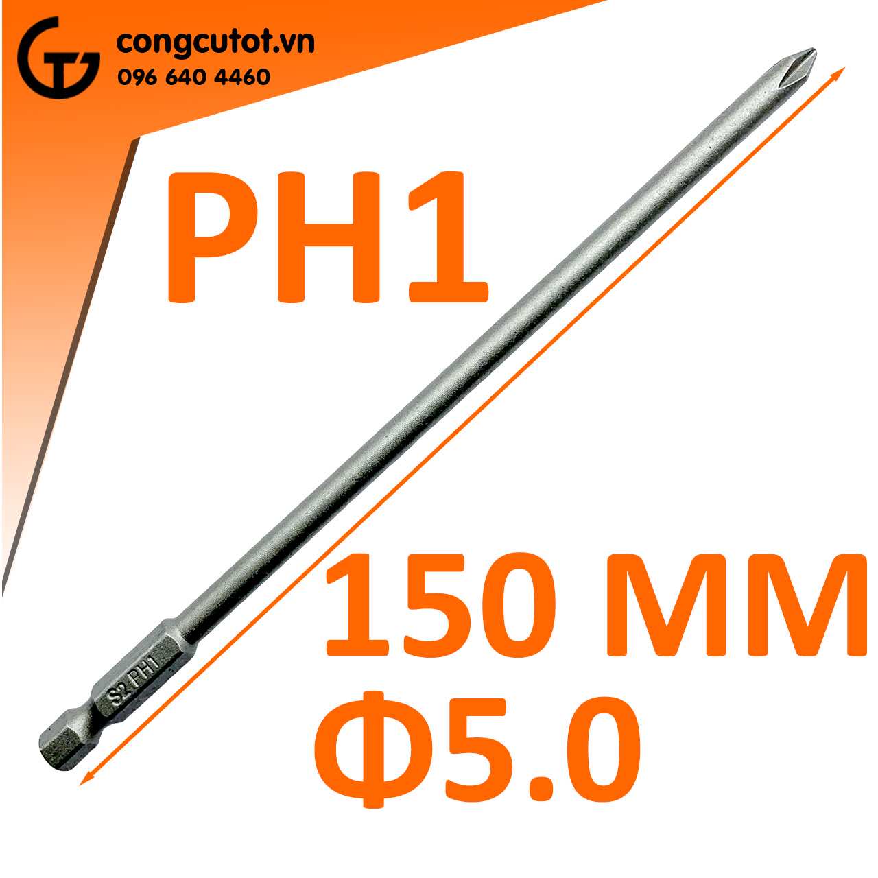 Đầu bắt vít 4 cạnh PH1 Φ5.0 dài 150mm chuôi lục thép S2 - sản phẩm chất lượng cao
