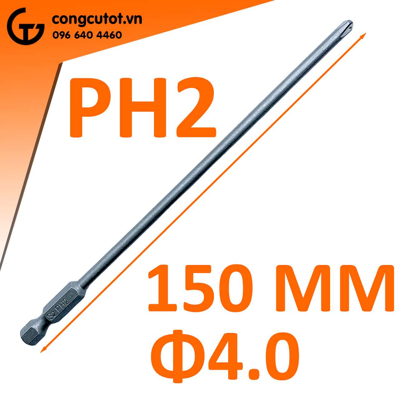 Đầu bắt vít 4 cạnh PH1 Φ6.0 dài 150mm chuôi lục thép S2 mang lại hiệu quả cao trong quá trình sản xuất
