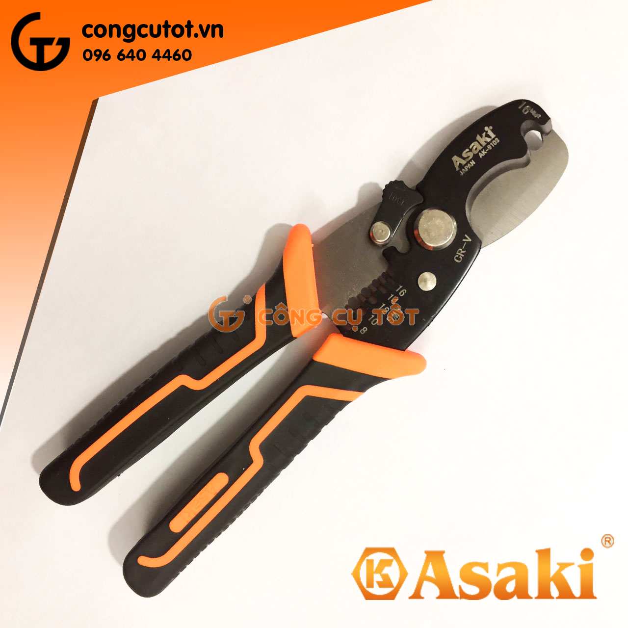 Kìm cắt tuốt dây điện 3-16mm²  bằng thép Mangan 65 của thương hiệu Asaki