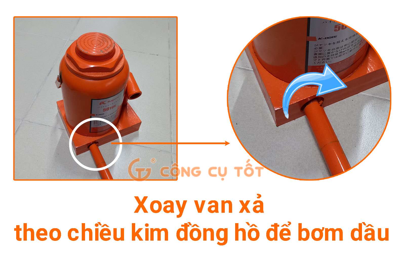 Sử dụng thanh bơm kim loại xoay van xả theo chiều kim đồng hồ để bơm dầu