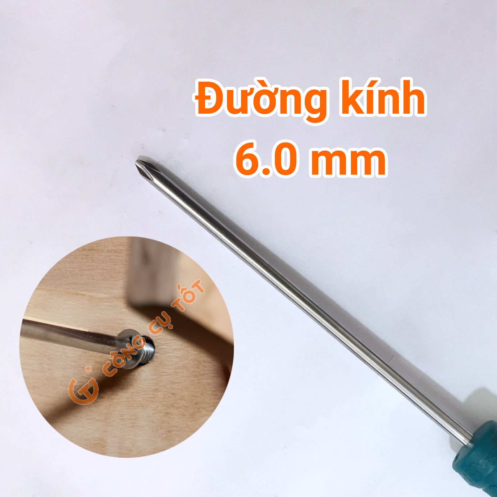 Đầu vít có dạng hình tròn nhọn dần về phía trước, được thiết kế 4 cạnh đối xứng