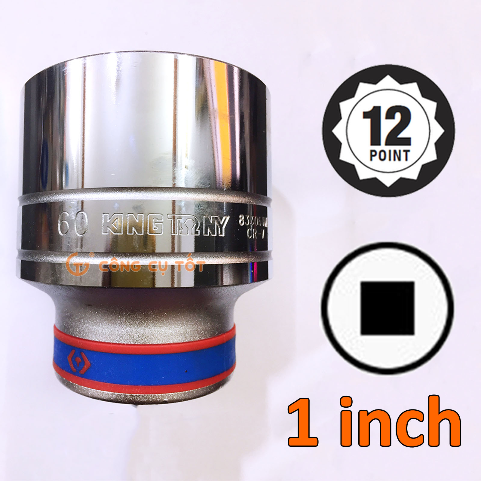 Đầu tuýp 1' bông 12 cánh 60mm dài 87mm thép CrV Kingtony 833060M