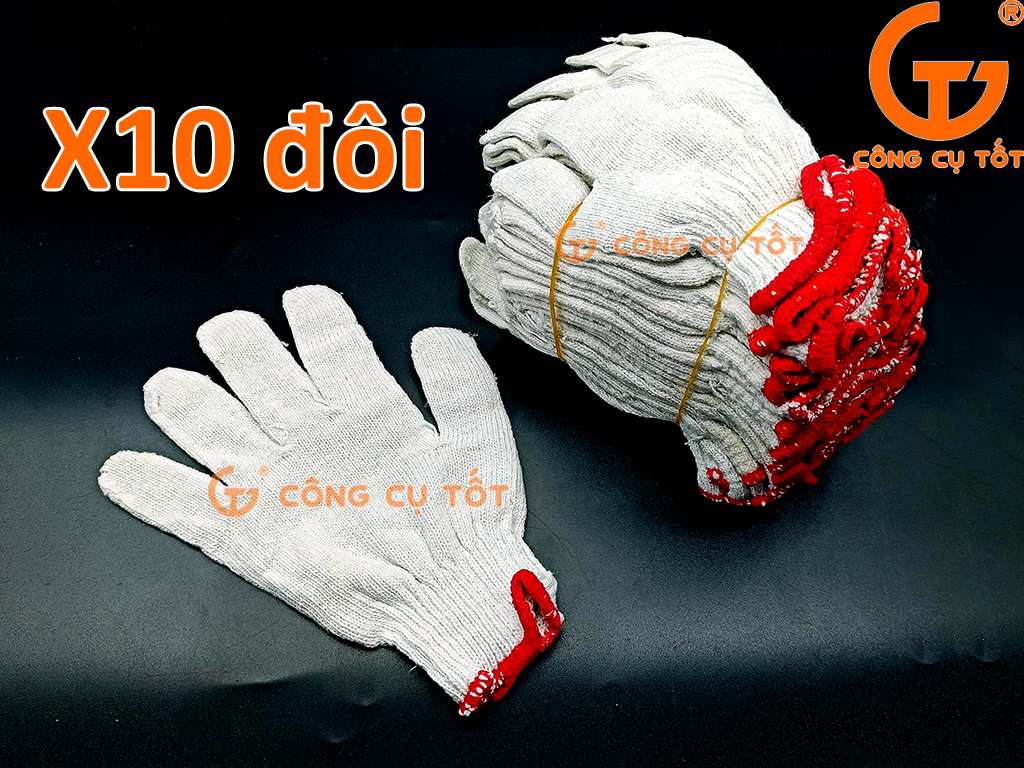 Bộ 10 đôi găng tay bảo hộ sợi len trắng 40g vải dệt thưa kim 10