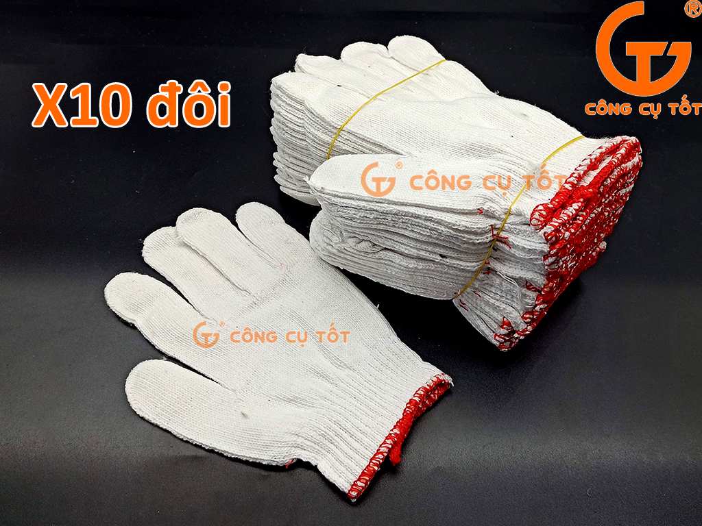 Lố 10 đôi găng tay bảo hộ sợi len trắng loại 50gr kim 10
