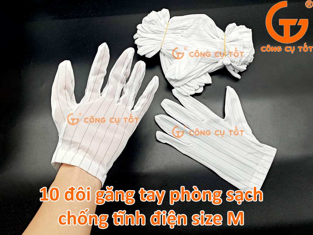 10 đôi găng tay chống tĩnh điện (ANTI STATIC GLOVES) vải poly sợi carbon size M cho nhân viên phòng sạch sản xuất, lắp ráp linh kiện