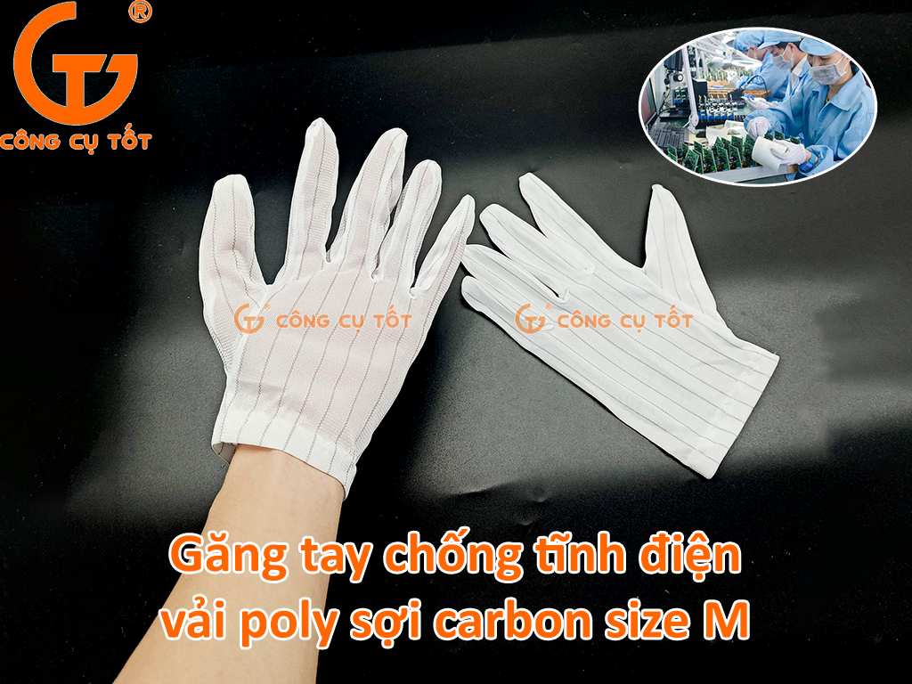 Găng tay chống tĩnh điện vải poly pha sợi carbon size M