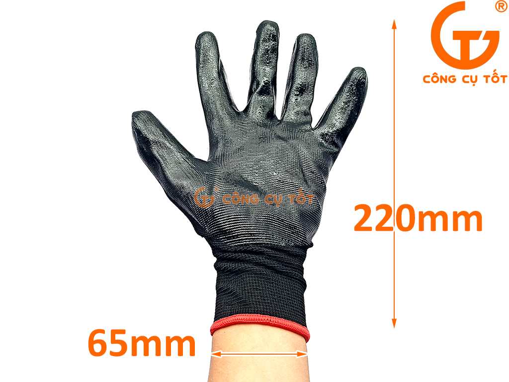 Găng tay bảo hộ cơ khí nitrile đạt chuẩn EN 388:2016 màu đen kích thước