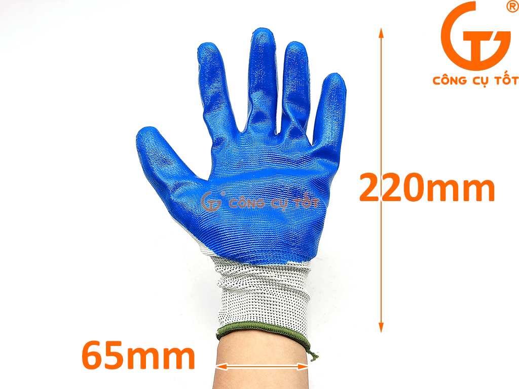 Găng tay bảo hộ cơ khí Nitrile đạt chuẩn EN 388:2016 #4242 màu xanh biển kích thước
