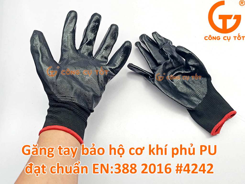 Găng tay bảo hộ cơ khí nitrile đạt EN 388:2016 4242 đen