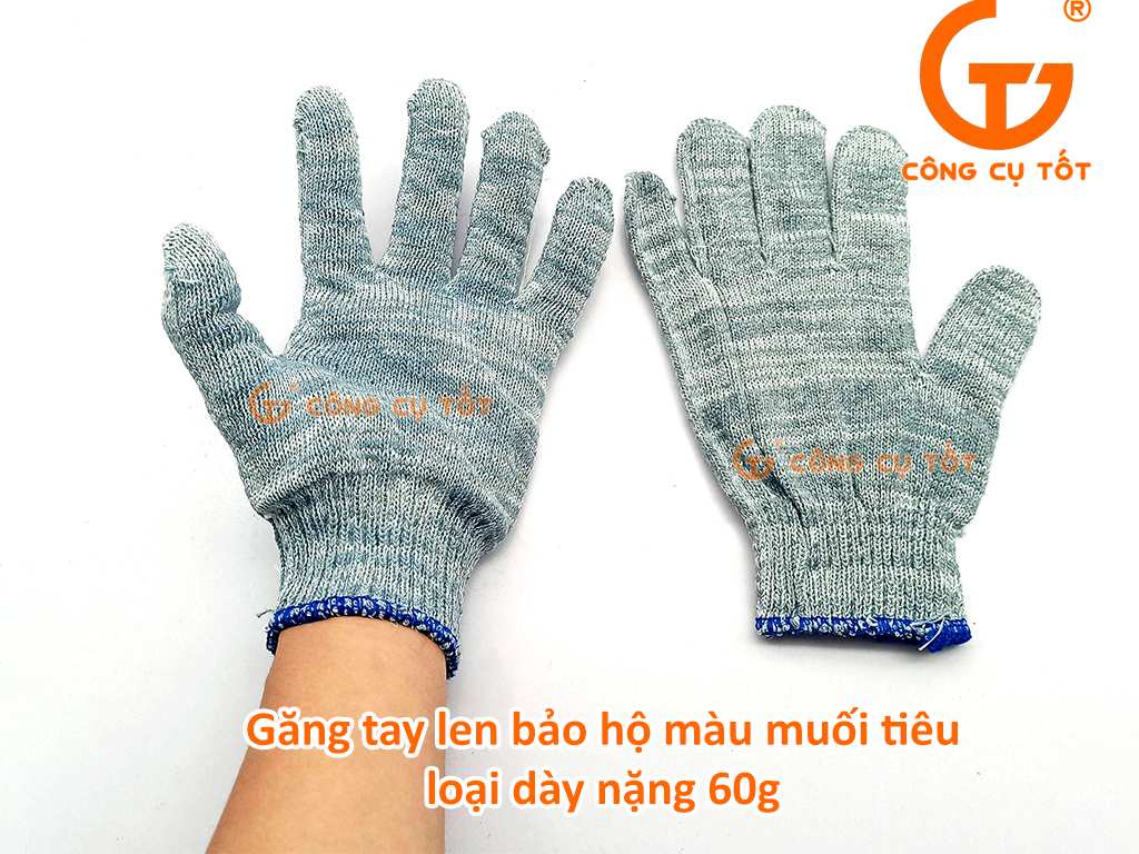 Găng tay len bảo hộ lao động màu muối tiêu dày 60 gram