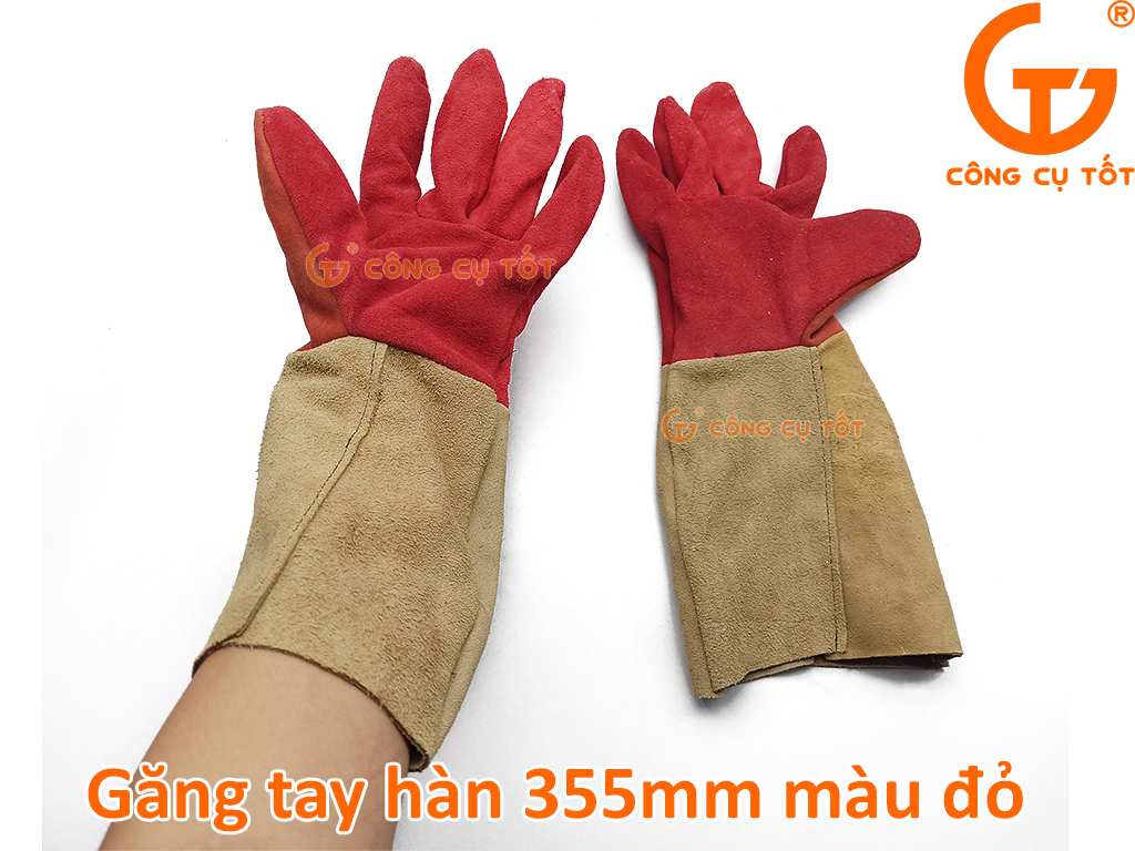 Găng tay hàn loại dài 14 inch 355mm màu đỏ