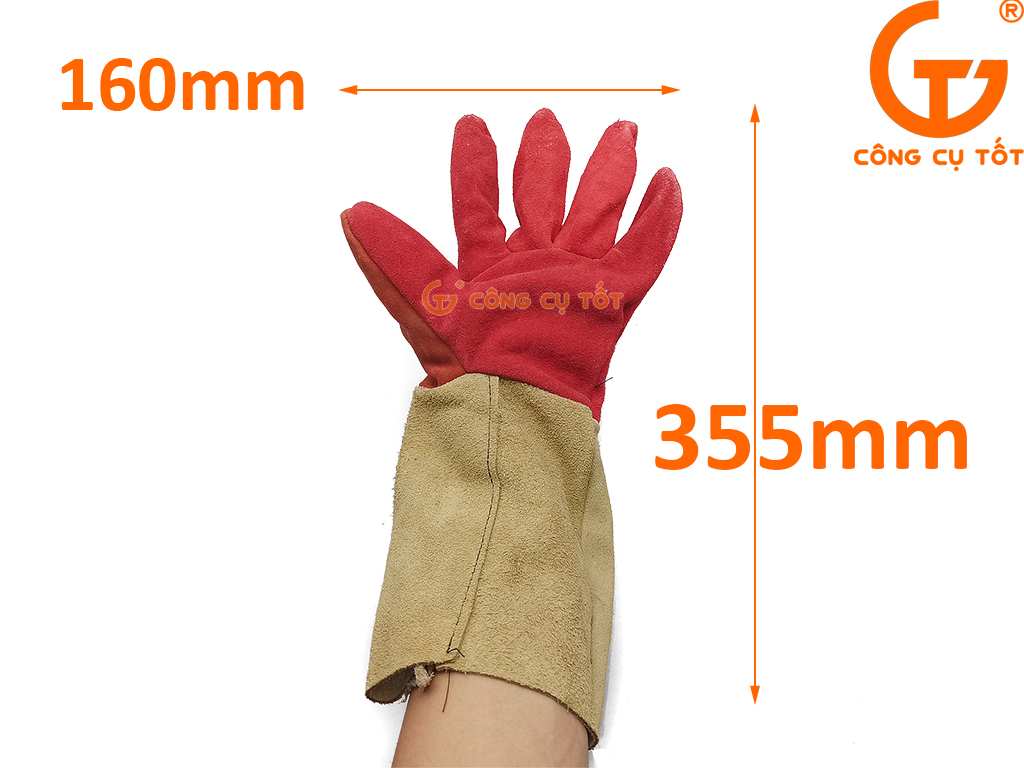 Găng tay hàn loại dài 14 inch 355mm màu đỏ kích thước
