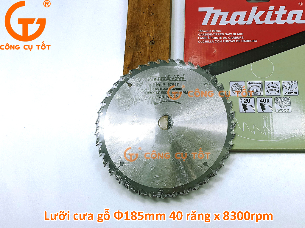 Lưỡi cưa gỗ hợp kim Makita Φ185 x 40 răng, mạch cắt 2mm x 8300 rpm