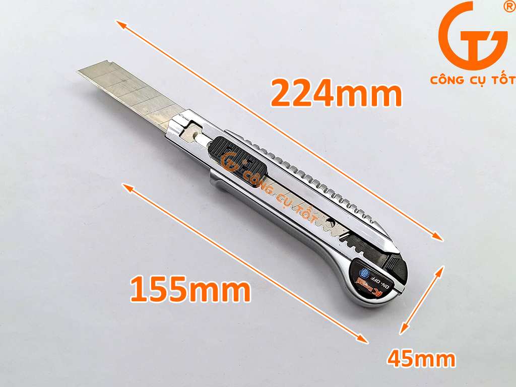 Kích thước dao rọc giấy thân kim loại khổ A100 18mm Kapusi K-8748
