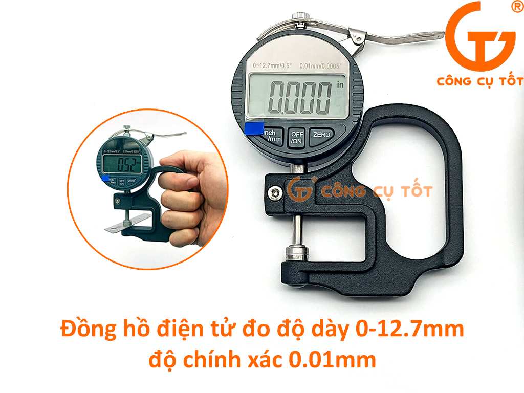 Đồng hồ đo độ dày 0-12.7mm điện tử độ chính xác 0.01mm