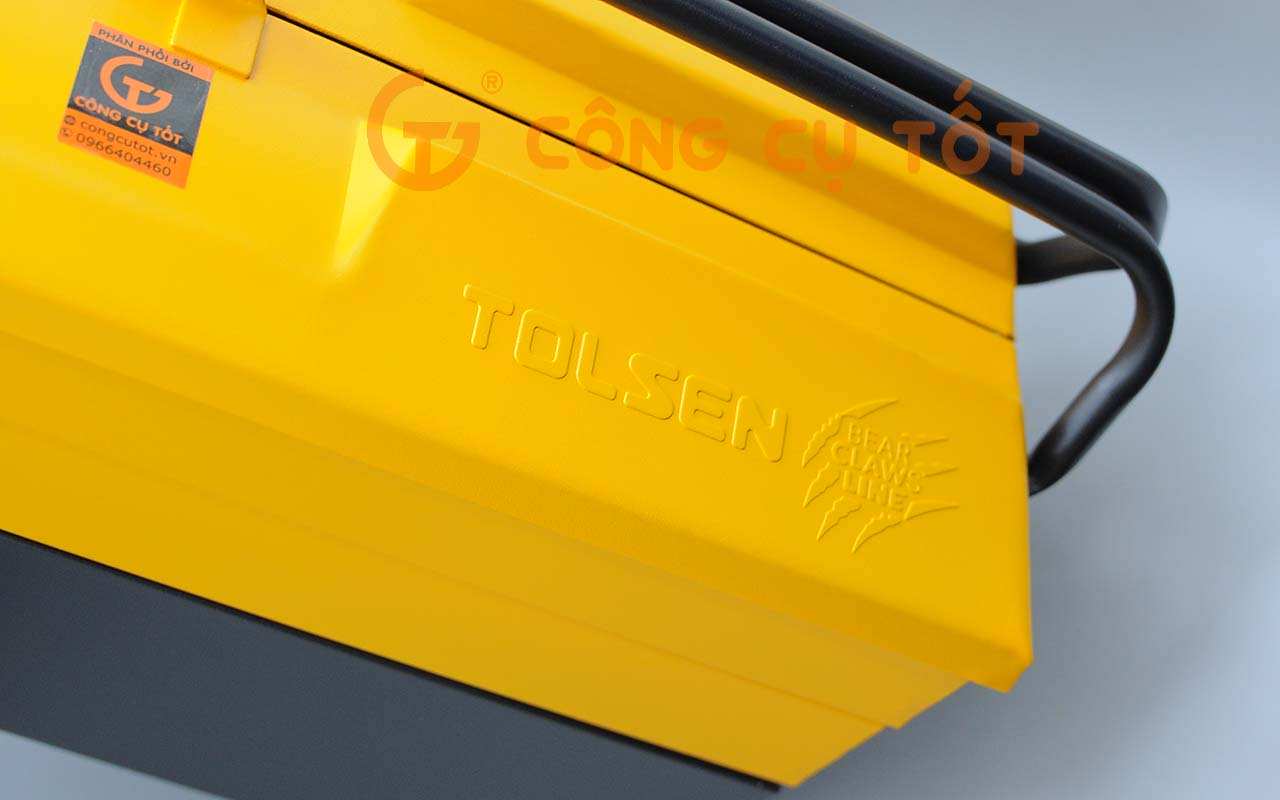 Logo thương hiệu Tolsen được in nổi trên nắp thùng