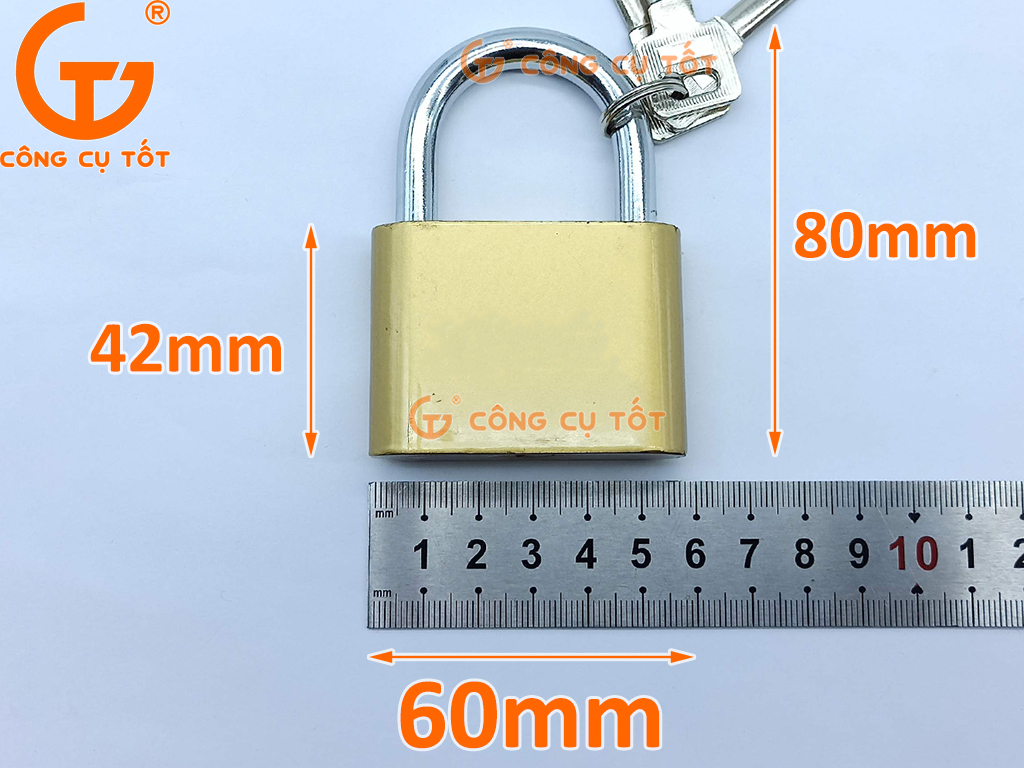 Kích thước thực tế của khóa bấm si vàng 60mm