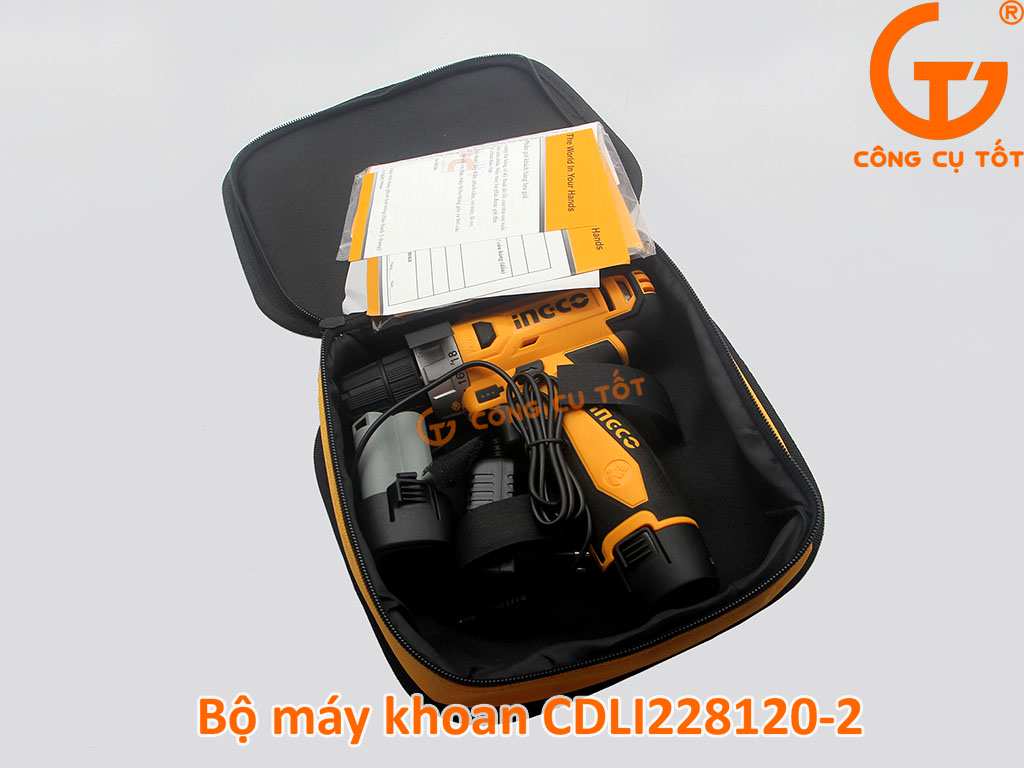 Máy khoan dùng pin 20Nm INGCO CDLI228120-2 kèm pin 12V và túi vải