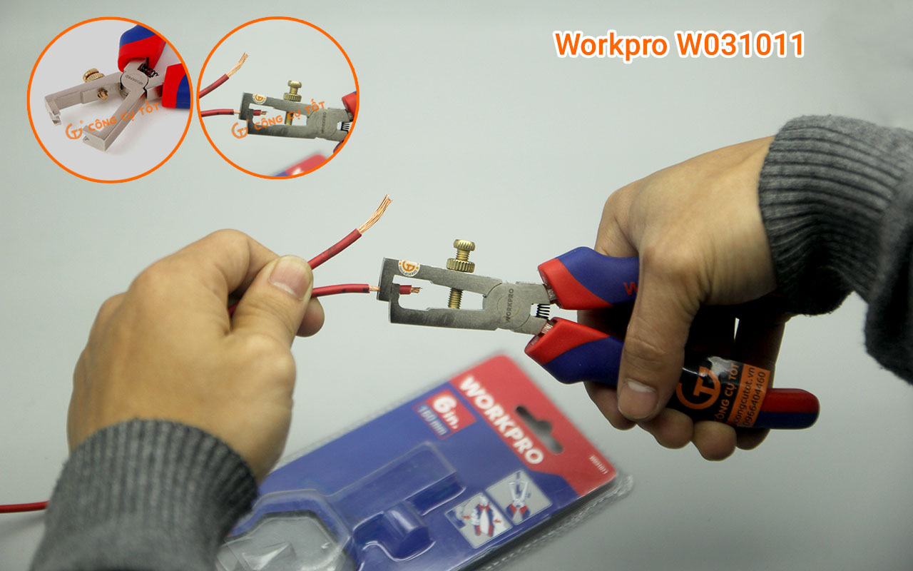 Sử dụng kìm tuốt dây Workpro W031011 để tuốt dây điện