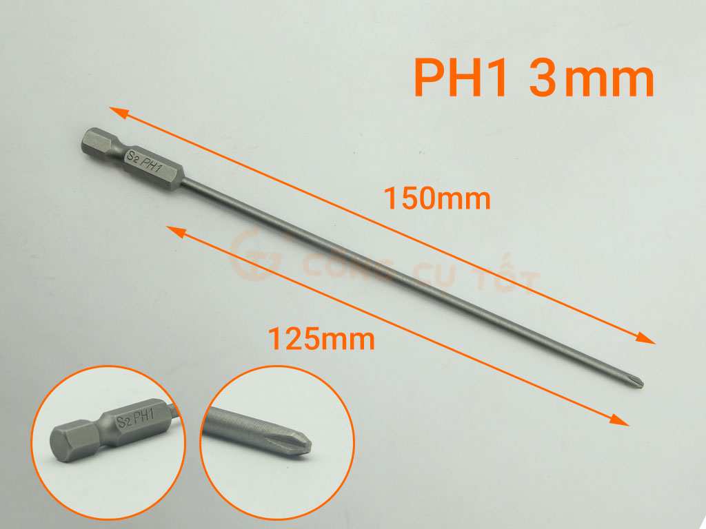 Kích thước đầu bắt vít 4 cạnh PH1 3.0mm dài 150mm