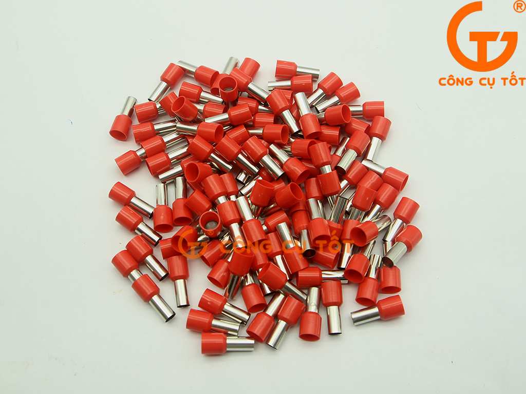100 đầu pin rỗng E1612 bọc nhựa đỏ