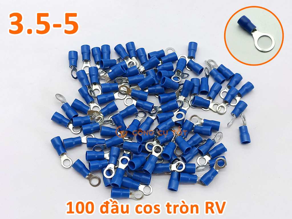 100 đầu cos tròn RV 3.5-5 bọc nhựa xanh