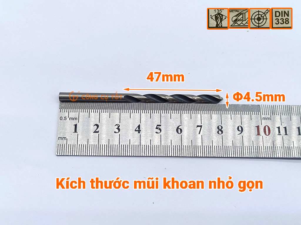 Kích thước mũi khoan inoc Bosch 4.5mm