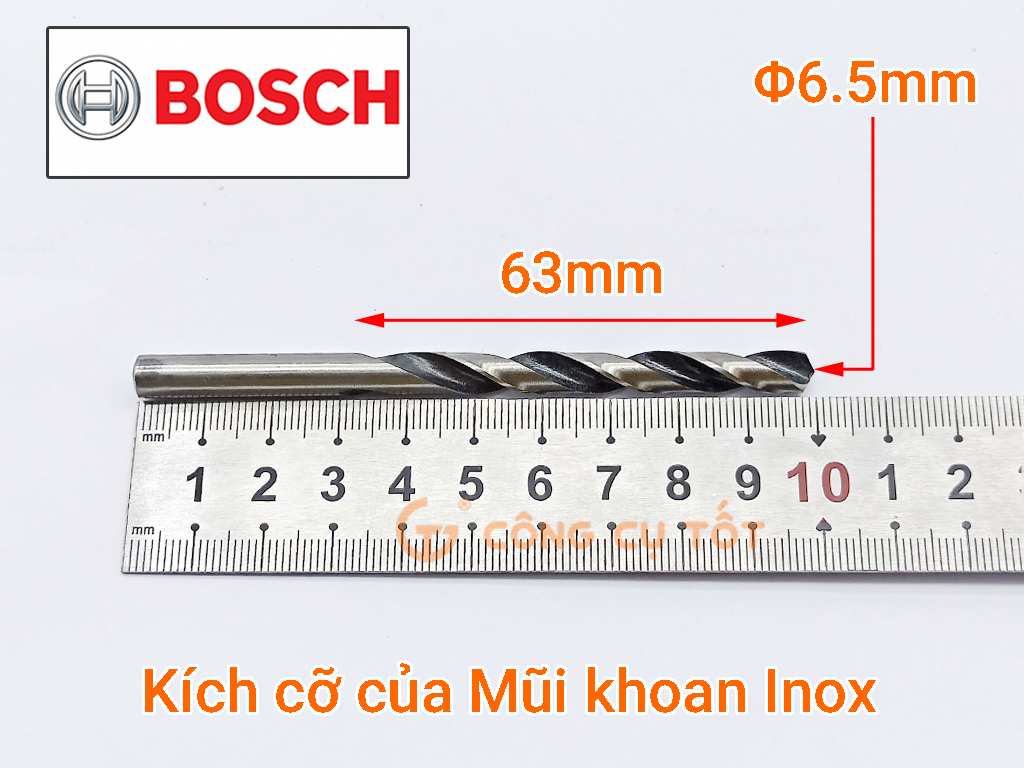 Mũi khoan inox Bosch thép gió HSS-G 101mm x Φ6.5mm