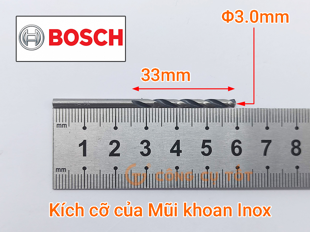 Mũi khoan inox Bosch thép gió HSS-G 61mm x Φ3.0mm