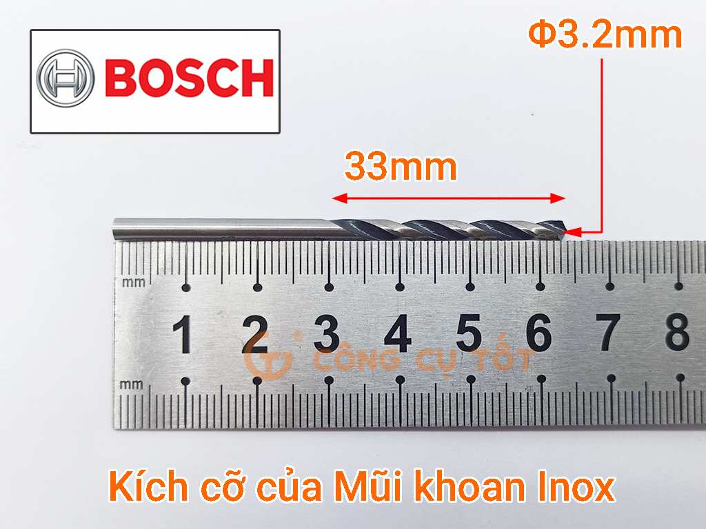 Mũi khoan inox Bosch thép gió HSS-G 61mm x Φ3.2mm
