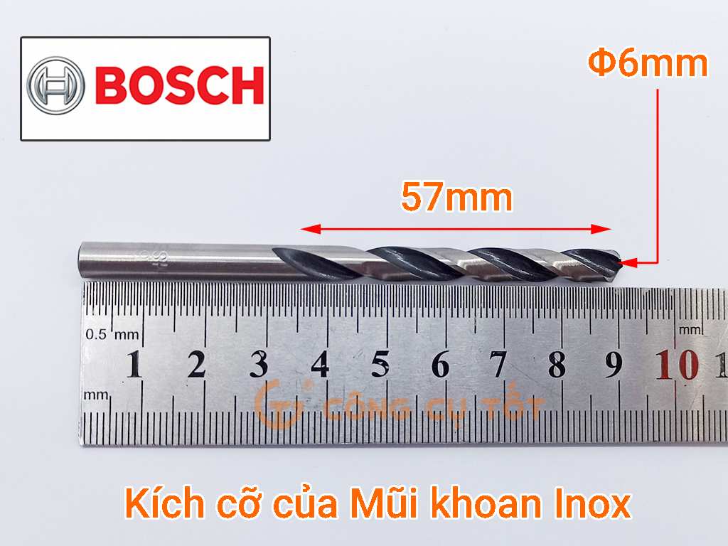 Mũi khoan inox Bosch thép gió HSS-G 93mm x Φ6.0mm
