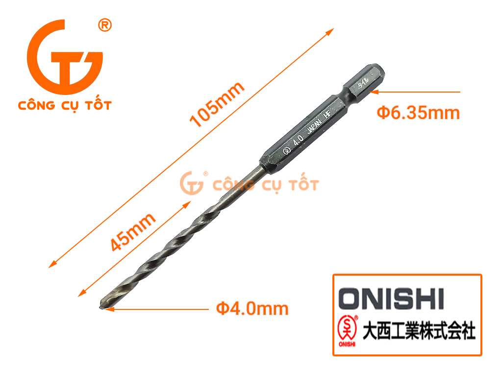 Mũi khoan gạch ngói đường kính 4.0mm Onishi Nhật Bản