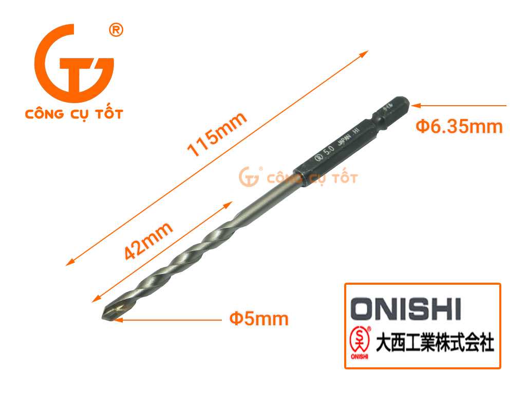 Mũi khoan gạch ngói đường kính 5mm Onishi Nhật Bản