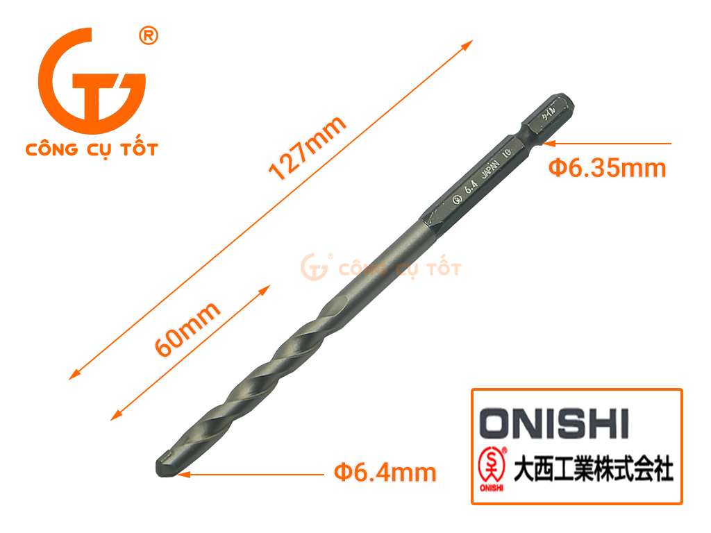 Mũi khoan gạch ngói đường kính 6.4mm Onishi Nhật Bản