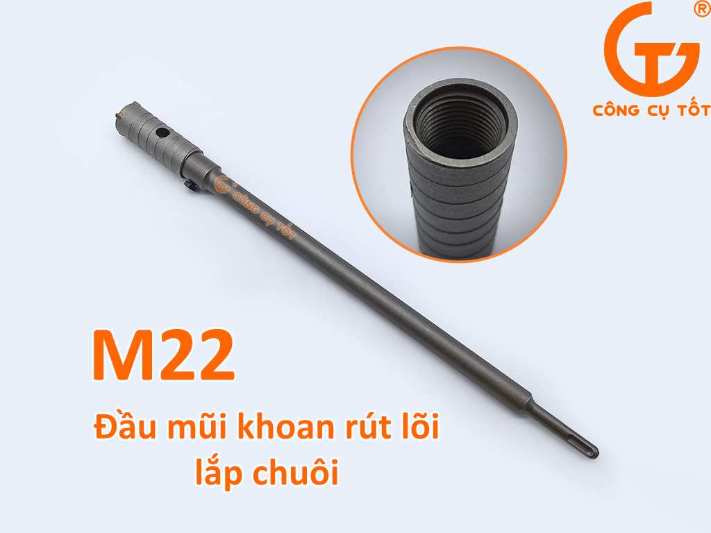 Chuôi M22 lắp đầu mũi khoan bê tông rút lõi Φ30mm dài 73mm có 4 răng.