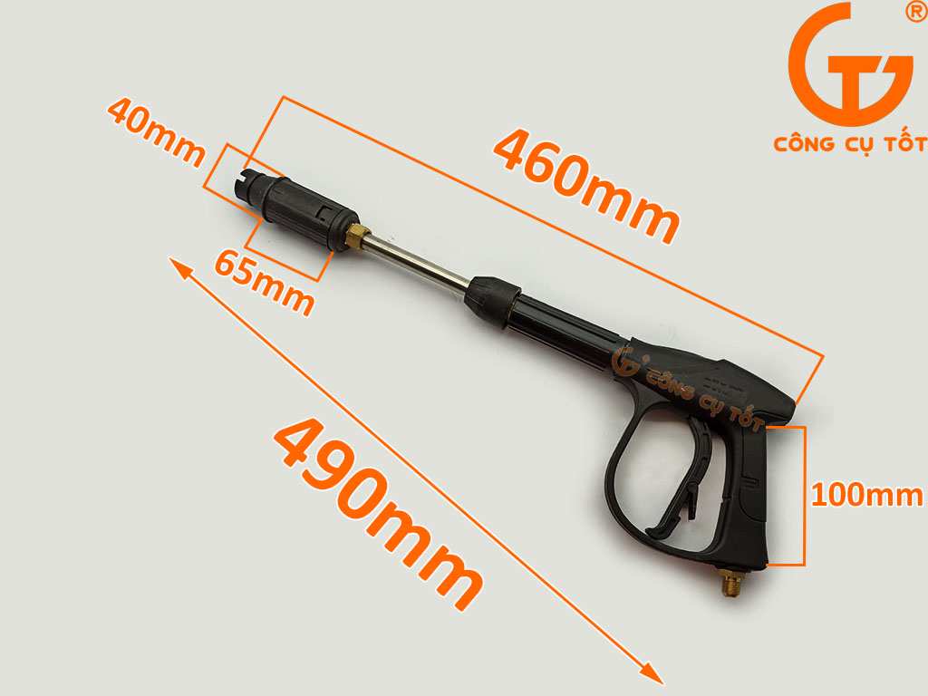 Kích thước súng xịt rửa tăng áp 3000PSI dài 46cm chuôi M14.