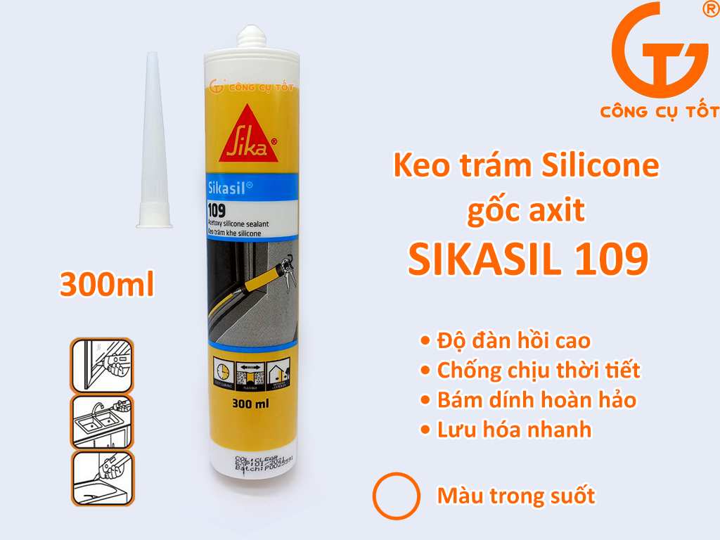 Keo silicone gốc axit SIKASIL 109 ống 300ml màu trong.