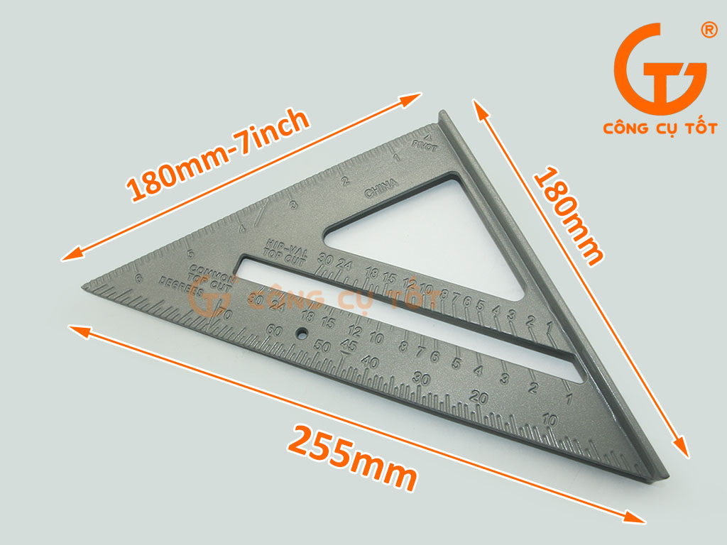 Kích thước thước mòi PIVOT tam giác vuông cân cạnh 180mm-7inch