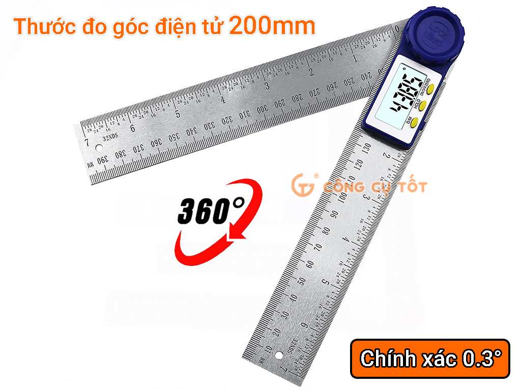 Thước đo góc điện tử 360° 200mm chính xác 0.3°