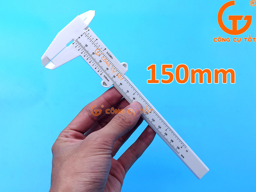 Thước kẹp 150mm nhựa trắng độ chính xác 0.05mm.