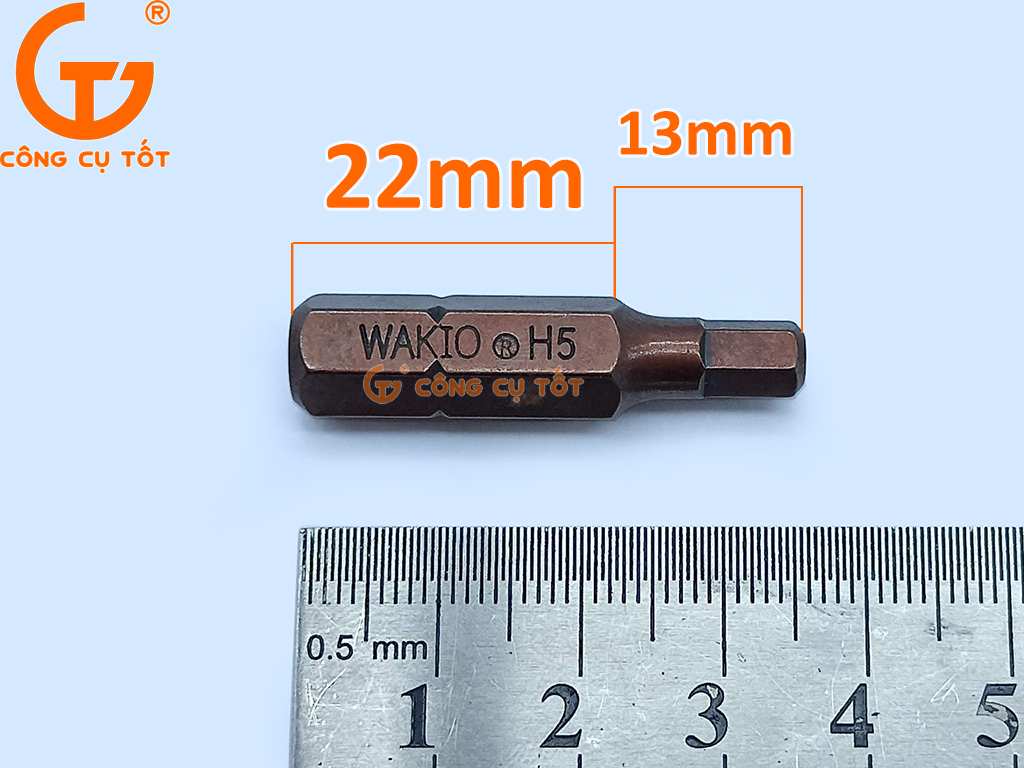 Kích thước tô vít đóng lục giác 5mm WAKIO thép S2 si nâu 35mm