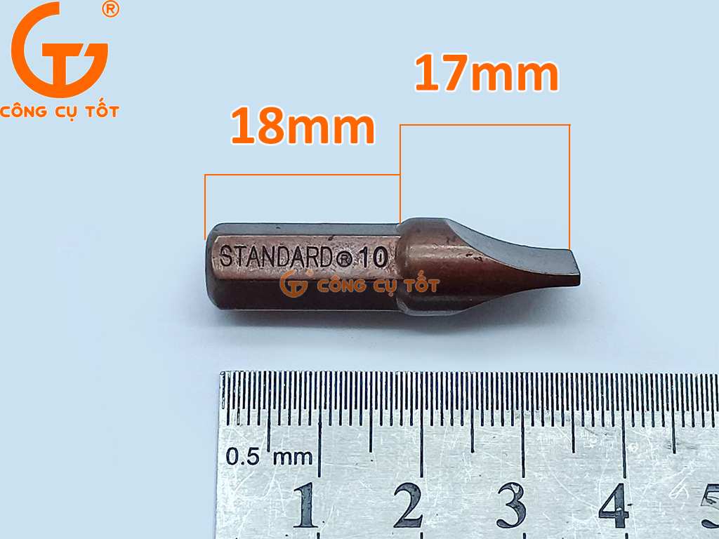 Kích thước tô vít đóng 2 cạnh 10mm Standard thép S2 si nâu 35mm
