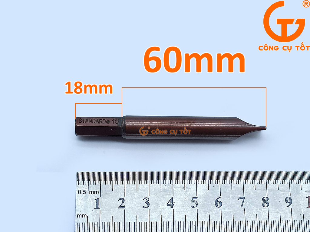 Kích thước tô vít đóng 2 cạnh 10mm Standard thép S2 si nâu 78mm