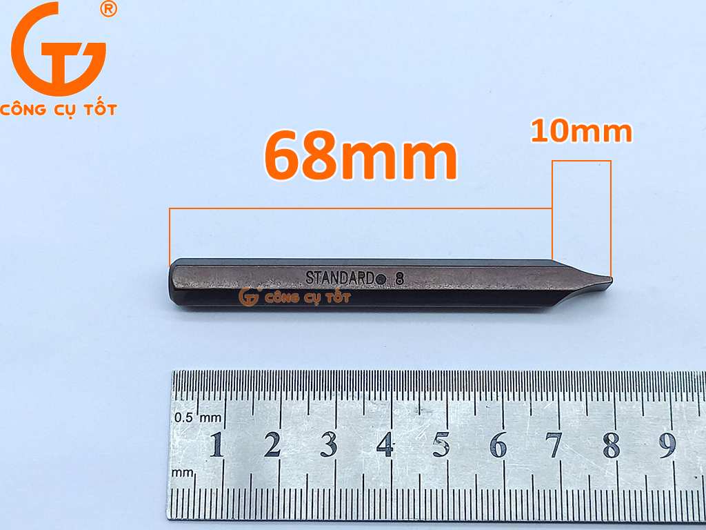 Kích thước tô vít đóng 2 cạnh 8mm Standard thép S2 si nâu 78mm