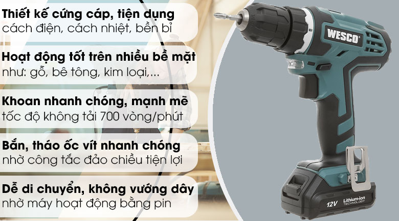 Hình ảnh 20 của mặt hàng MÁY MỞ VÍT 12V WESCO ( 2 PIN )