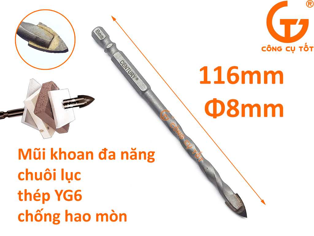 Hình ảnh 6 của mặt hàng Mũi khoan đa năng 2 cạnh 08mm Century