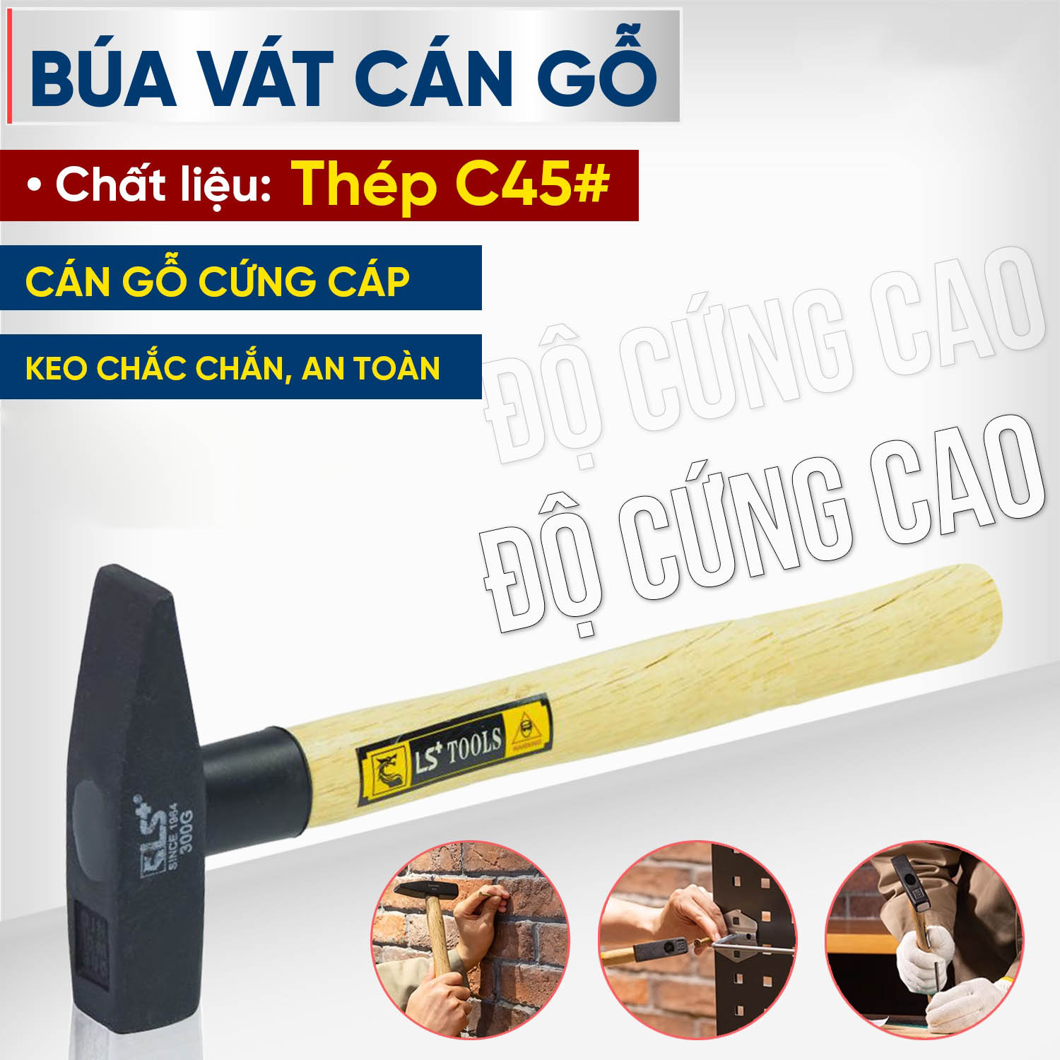 Hình ảnh 2 của mặt hàng Búa Vát Cán Gỗ 1500g LS