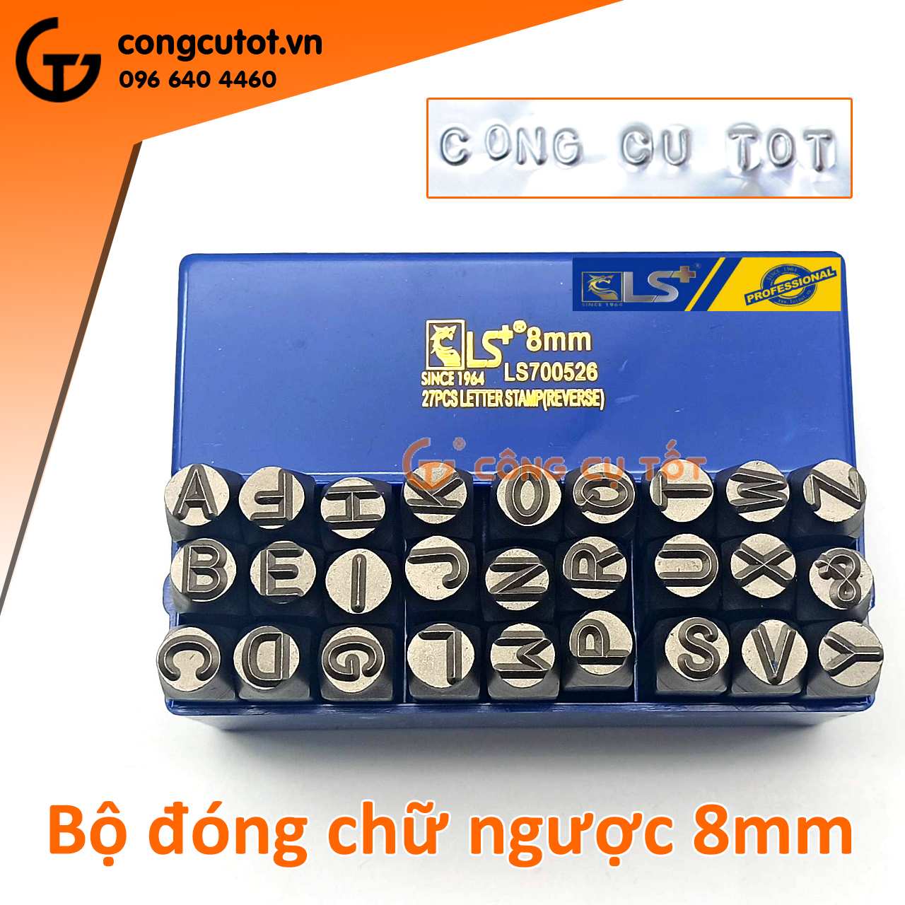 Hình ảnh 5 của mặt hàng Đóng Chữ Bộ 27pcs Ngược 8mm LS - hộp xanh